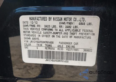 2013 Infiniti G37X from USA, damaged, VIN JN1CV6AR5DM761400